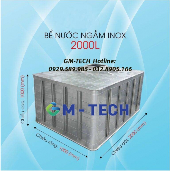 Bể nước ngầm inox 2000L tiêu chuẩn