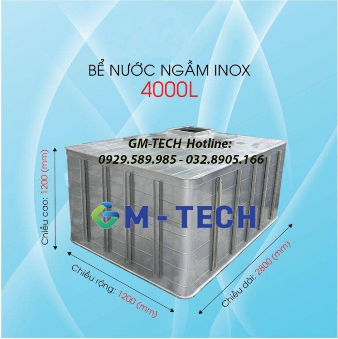 Bể nước ngầm inox 4000L tiêu chuẩn