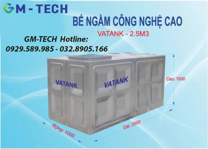 Bể ngầm inox lắp ghép 2500L